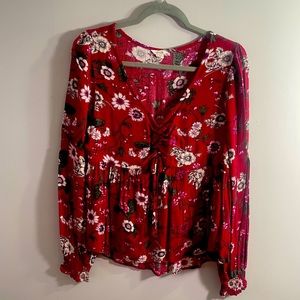 Aeropostale women’s S light and flowy red floral blouse